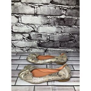 Jay Adoni Silver Leather Bow Snake Print Leather Ballet Flats Shoes Women’s 5.5M